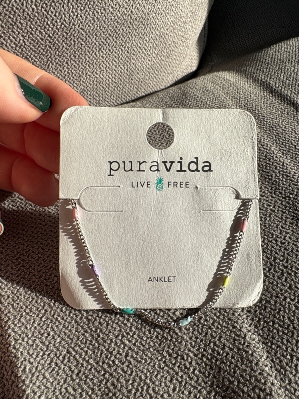 Pura Vida Silver Anklet with Pastel Mint, Pink, Lavender & Yellow Beads